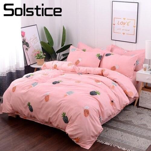 Solstice Home Textile Cartoon Pineapple Pink Duvet Cover Pillowcase Flat Bed Sheet Girls Kid Teen Bedding Linens Set Twin Single