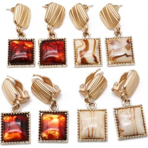 Square Brown Ivory Resin Earring Geometry Vintage Ethnic