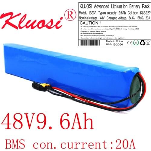 KLUOSI 13S3P 48V 9.6Ah 10Ah 250W 450W 750W 54.6V Lithium Rechargeable Battery Pack Built-in 20A BMS for Scooter Ebike Motor XT60