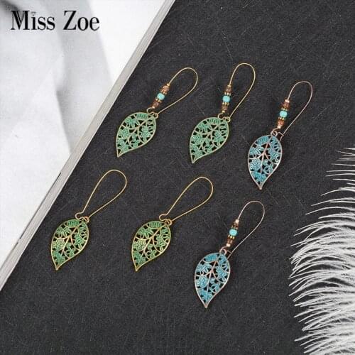 Miss Zoe Bronze Hollow Leaf Beads Drop Earrings Charm Danglers Bohemia Ethnic Vintage BOHO Holiday Ear Jewelry Gift for Women