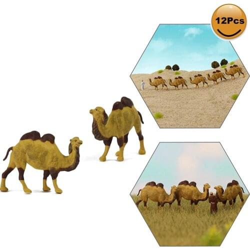 12pcs/24pcs Model Train 1:87 PVC HO Scale Painted Wild Animal Camel Two-humps Model Camels Landscape Layout AN8710
