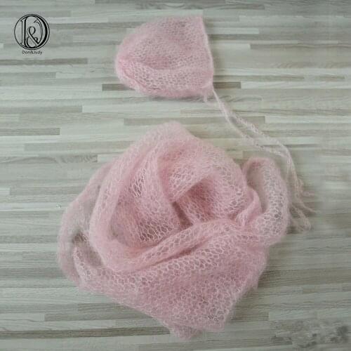 Photo Shoot Handknit Stretch Soft Real Mohair Wrap with Bonnet (Full Set)60x30CM 2PCS/Lot Mix Color Newborn Photography Props