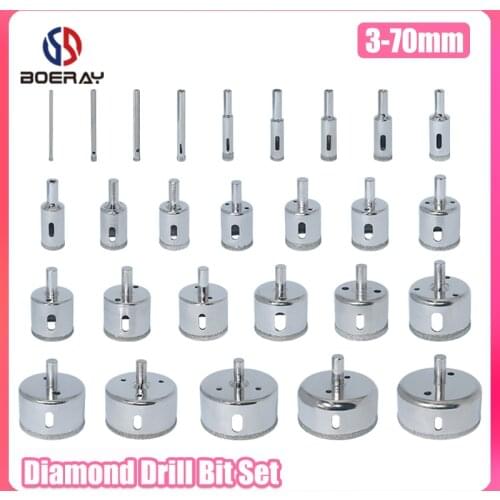Boerray 3-70mm Diamond Coated Drill Bit Set for Tile Marble Glass Ceramic Diamond Core Bit Hole Saw Drill Bits Tool