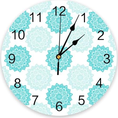 Mandala Pattern Aqua Texture Wall Clock For Modern Home Decoration Teen Room Living Room Needle Hanging Watch Table Clock