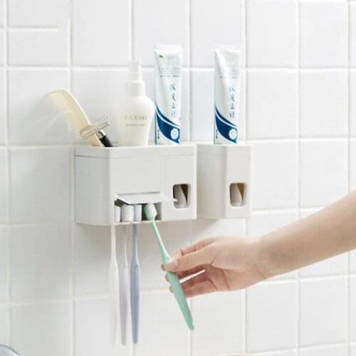 1Pc Wall Mounted Automatic Toothpaste Dispenser Squeezer Self-adhesive Toothbrush Holder Shaver Rack Bathroom Accessories Set