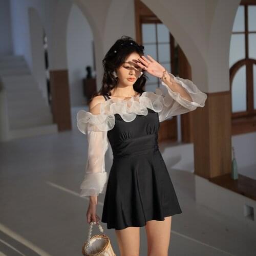 2021 New Korean Style One Piece Swimsuit Women Skirt Swimwear Monokini Push Up Swim Suit Haltertrikini Pad Bathing Suit