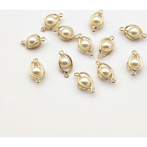 New arrival! 17x10mm 30Pcs Plating Real gold Imitation pearl Connector for Earring DIY Making, Jewelry Findings & Component