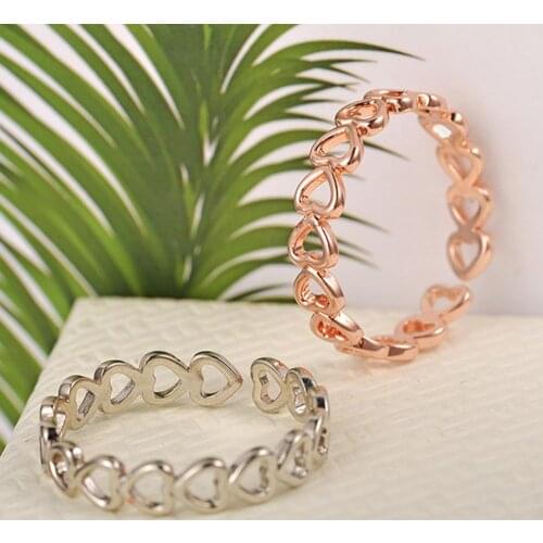 Silver Colour Hollowed-out Heart Shape Open Ring Design Cute Fashion Love Jewelry For Women Young Girl Child Gifts Adjustable 2