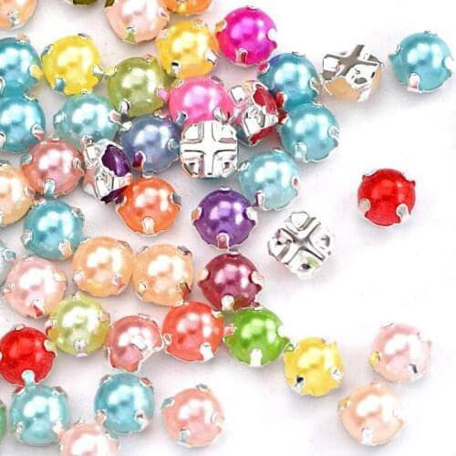 Approxs 100Pcs 5MM Colorful Plastic Pearls For Handmade Clothes Dress Bags Decoration With Metal Base Sewing Garments Accesories