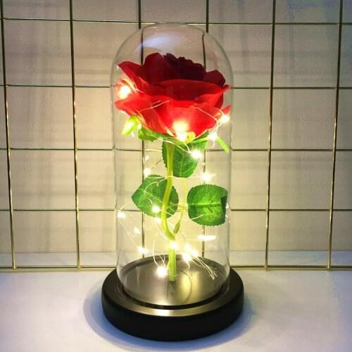 Glass Cover Rose Gold Foil Immortal Flower Valentines Day Creative Luminous Gift Proposal Decoration Home Decor Plants