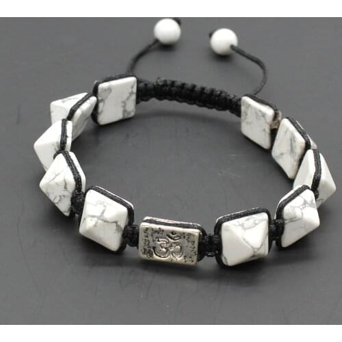 Trendy-beads Silver Plated 3D Symbol Connect White Howlite Stone Square Pyramid Bracelet Spiritual Jewelry