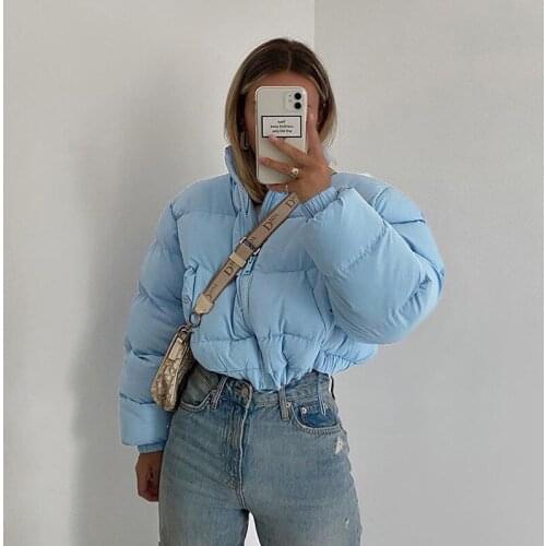 Women Short Puffer Jacket Cotton-Padded Thick Drawstring Parkas Zipper Winter Bubble Coat Warm Casual Hot Street Outfits 8061152