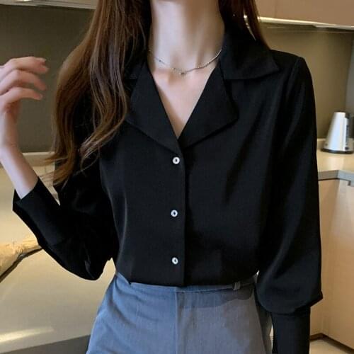 2020 Autumn New Suit Collar Chiffon Blouse OL Long Sleeve Button Solid Sexy Tops for Women Clothing Blusas Femininas Shirts 0857