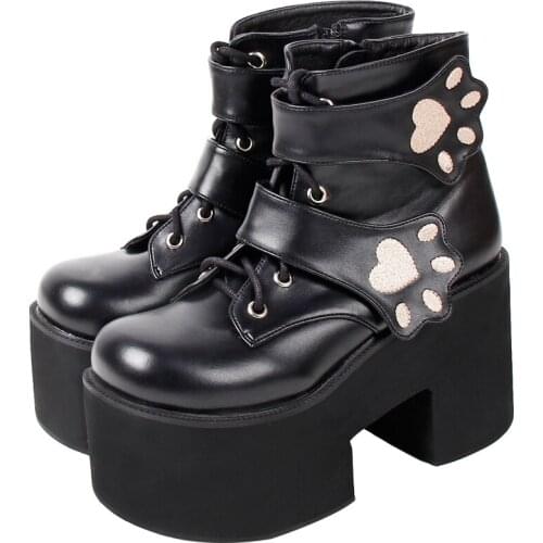 Angelic imprint Women motorcycle punk ankle boots lady short Boots woman high trifle heels pumps shoes 33-47 10cm lace up 315