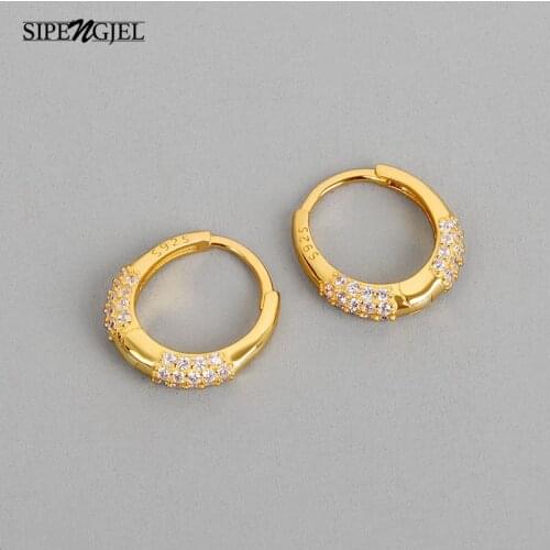 SIPENGJEL Hot Selling Inlaid Zircon Oval Hoop Earrings Frech Vintage Personality Temperament Earring For Women Party Jewelry