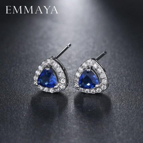 EMMAYA 3 Prong Setting CZ Crystal Triangle Stud Earrings Wedding Fashion Cz Jewelry for Women
