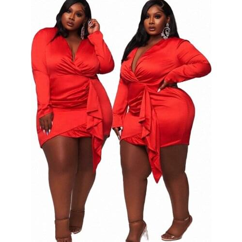 V Neck Transparent Sexy Long Sleeve Party Night Club Robe Satin Dress Ladies Dresses Plus Size Clothing Wholesale xxxxl