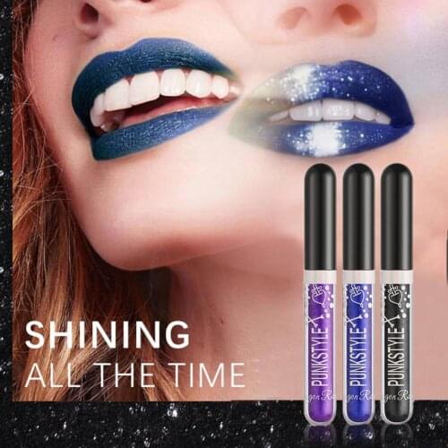 1 Set 3 x 2ml Liquid Lipstick Metallic Color Waterproof Long Lasting 3 Colors Glitter Glossy Liquid Lipstick Kit for Halloween