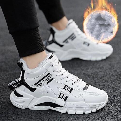 Winter Mens Boots Fashion Thick Bottom Non-slip Warm Winter Shoes For Men Fur Warm Ankle Snow Boots Footwear Male Sneakers