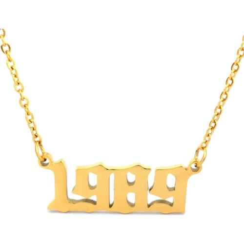 Gold Choker Necklace Women Handmade Custom Birth Date Year 1989 Number Pendant Stainless Steel Chain Jewelry Birthday Gifts