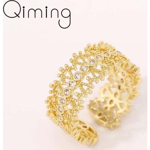 Handmade Gold Metal Wide Rings For Women Hollow Style Geometric Jewelry Ethnic Boho Finger Ring Dress Indian Gift