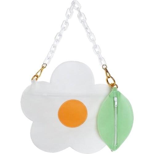 2020 Womens bag Flowers shape handbag Fashion Shoulder Bag Zipper PVC Messenger Bags Acrylic chain Frosted jelly bag purse