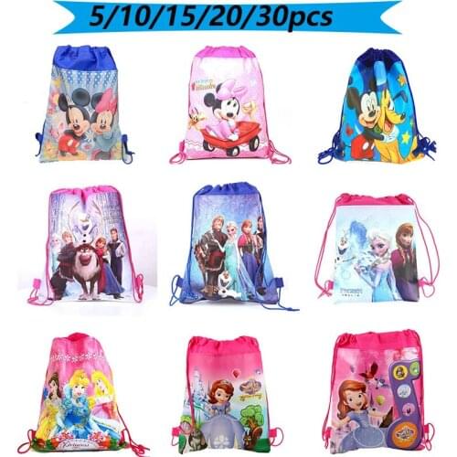 5pcs Disney Frozen Priness/Mickey Minnie /Theme Non-woven Drawstring Bags Birthday Party backpack Kids Favors Gifts supplies