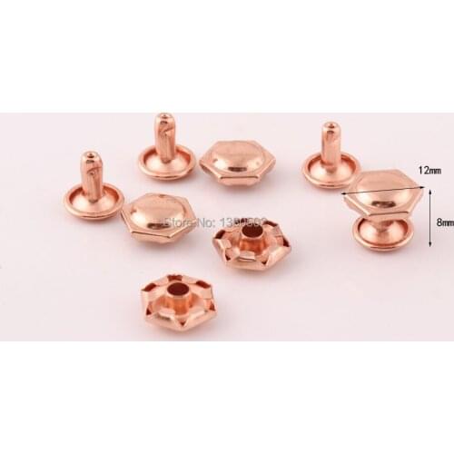 50sets/lot 12*8mm Hexagon Rose Gold Color Double Cap Rivets For Bag Garment Decoration Leather Craft