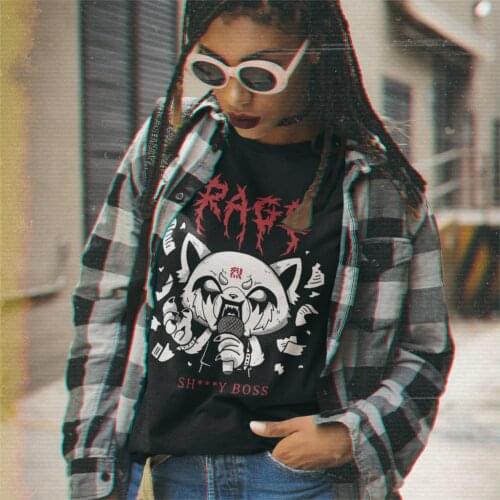 Aggretsuko Aggressive Retsuko Karaoke Rage Mood T-shirt Womens Vintage Cotton T Shirts Ulzzang Tees Top Female Clothes