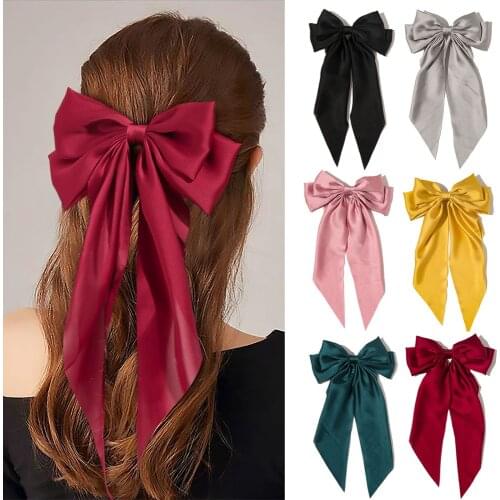 Oversized Bow Hair Accessories Fashion Satin Ribbon Hairpins Big Bow Hairpins Women Girls Satin Ladies Hairpins Cute Hair Clips