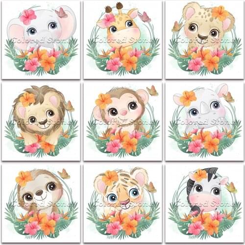 New Diamond painting Cartoon Animals Flower elephant giraffe lion tiger 5D DIY Full Square Drill embroidery 3D Round mosaic 1230