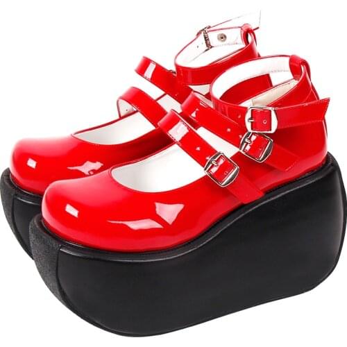 Angelic imprint woman mori girl lolita cosplay punk shoes lady high heels wedges Pumps women princess dress party shoes 10cm red