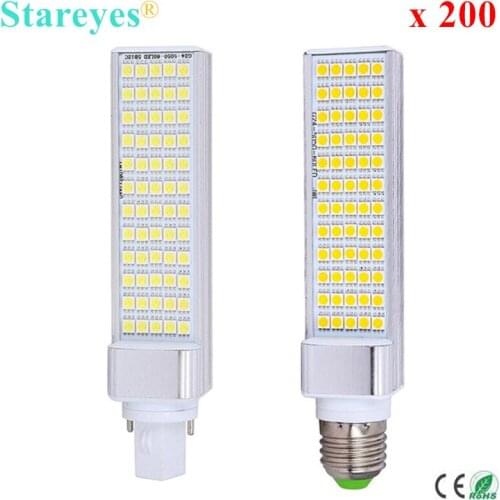 FedEX Free Shipping 200 pcs G24 G23 E27 12W SMD 5050 60 LED PL Corn Bulb LED spotlight Light LED transverse inserted light