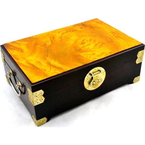 Free Shipping Madacascan Ebony solid wood beauty rosewood jewerly box with gold camphorwood top cosmetic wooden case decoration