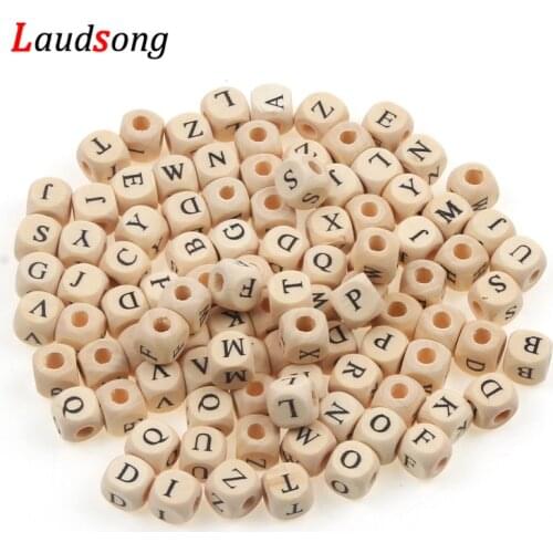 50Pcs 10mm 26 Letter Beads Natural Alphabet Beads Square Wooden Beads For Jewelry Making Necklace Bracelet Handmade DIY