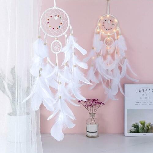 Home Wall Hanging Ornament With Feather White Dream Catcher Pendant Girl Heart Room Bedroom Handmade Sky Decoration Kid Gift