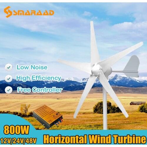 800W Monster Horizontal Wind Turbine Generator 12V 24V 48V 3/5 Blades Windmill Home Use With Free Waterproof Charger Controller
