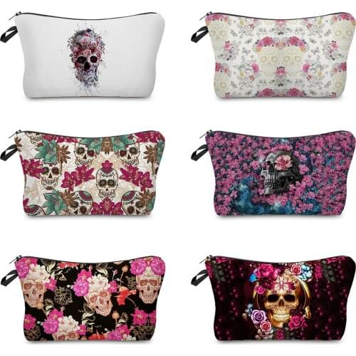 Black Terror Pattern Cosmetics Bags Skull Printed Makeup Bag Halloween Portable Candy Bag High Quality Storage Bag Fashion Gift