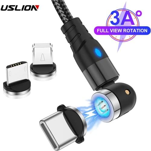 USLION 540 Rotate Magnetic Cable usb 3A Fast Charging Type C Magnet Charge Micro For iPhone 11 Pro 7 Samsung Xiaomi USB C Cable
