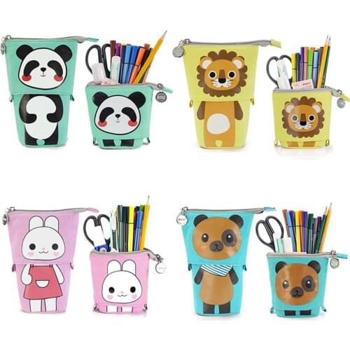 Fashion Creative Retractable canvas pencil case Kawaii cat school Pencil cases big stationery bag cute pen holder gifts for kids