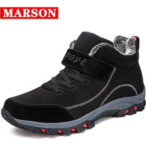 MARSON Winter Sneakers Middle-aged Warm Cotton Shoes Men Leather Tactical Boots With Fur Mens Outdoor Shoe Mountain Hiking Boot