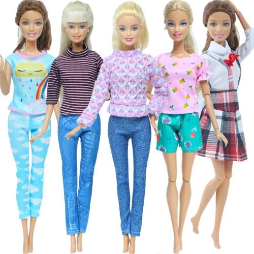 One Set Blue Doll Outfit Cute Shirt Daily Casual Wear Long Briefs Sport Clothes for Barbie Doll Accessories Baby Girl DIY Toy