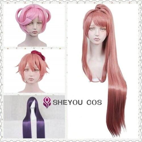 Game DDLC Doki Doki Literature Club Natsuki Wig Monika Cosplay Sayori Wigs Yuri Heat Resistant Synthetic Hair Wigs + Wig Cap