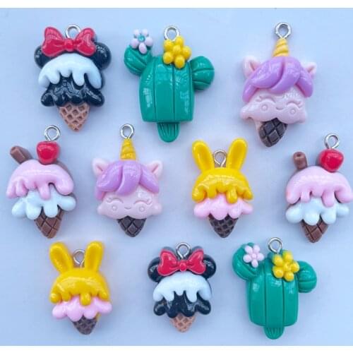 10 Cartoon Resin Kaouay Unicorn Ice Cream Pendant Key Clasp Pendant Necklace Pendant For DIY Decoration Accessories 069