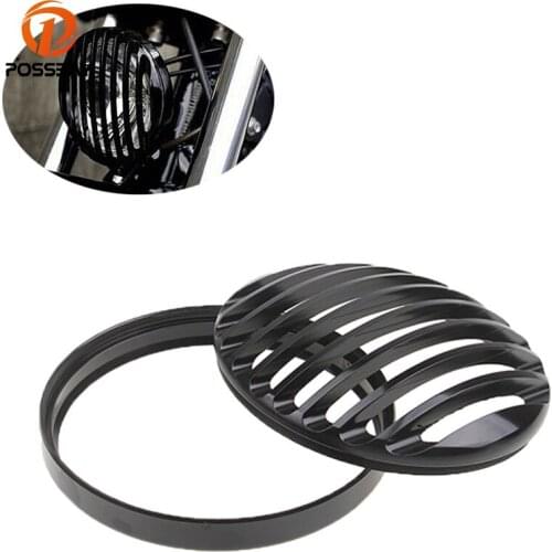 POSSBAY 5 3/4" Aluminum Motorcycle Headlight Grill Cover Cafe Racer Motocross For Harley Sportster XL 883 1200 2004-2014 Suzuki