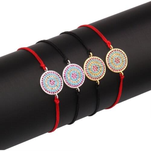 Multicolor Cubic Zirconia Crystal Round Evil Eye Charm Bracelet For Women Sunflower Chic CZ Black Cord Handmade Jewelry Present
