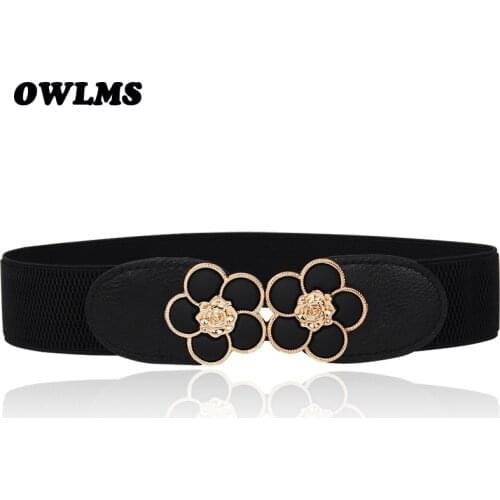 Hot-Selling New flower cummerbund fashion trendy elastic Punk acrylic buckle gold wide cummerbunds waist belt women beauty strap