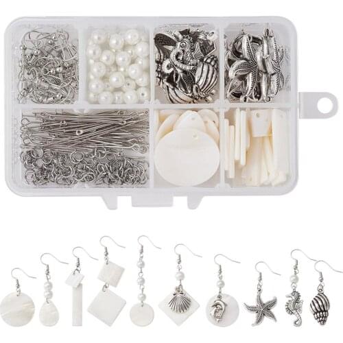 Earrings Jewelry Making Kit with Glass Pearl Beads Geometric Shell Charms Earring Hooks for Dangle Earrings DIY Accessories