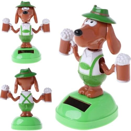 Solar Powered Dancing Bobble Head Beer Dog Educational Toy Car Ornament Toy Kids 77HD