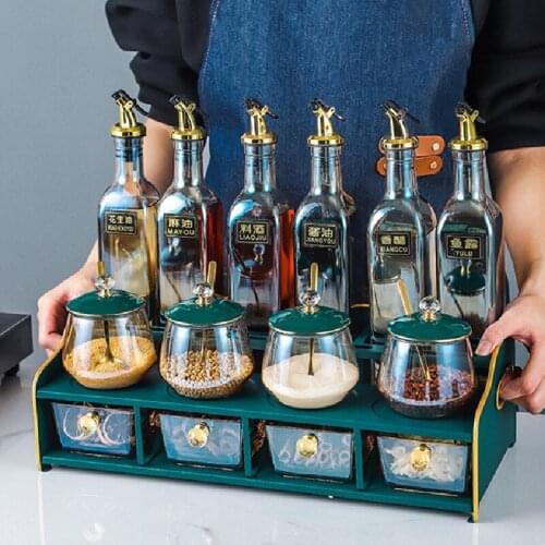 Ceramic Glass Seasoning Jar Salt and Sugar Pepper Oil and Vinegar Bottles Spice Rack Set Storage Box Especiero Kitchen Tools DG5